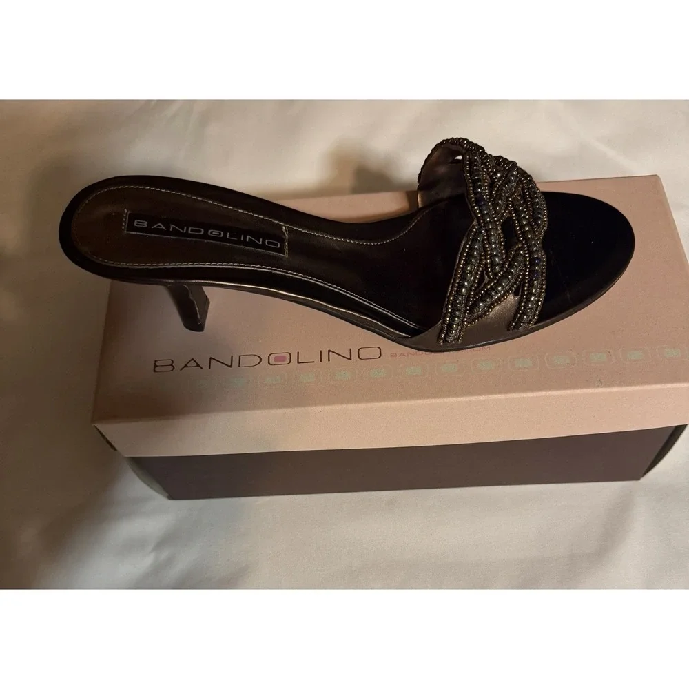 Bandolino Womens Bronze Beaded Slip‎ On Heels Open Toe & Back Size 8.5M